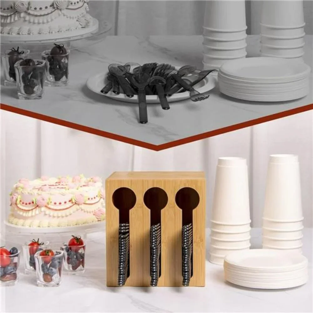 Bamboo utensil dispenser cutlery holder organizer for forks spoons knives party